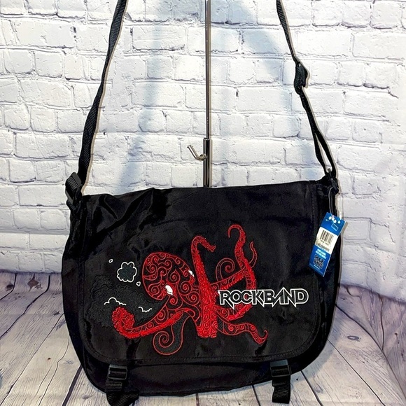 Rockband black and red octopus messenger bag NWT - Picture 1 of 5